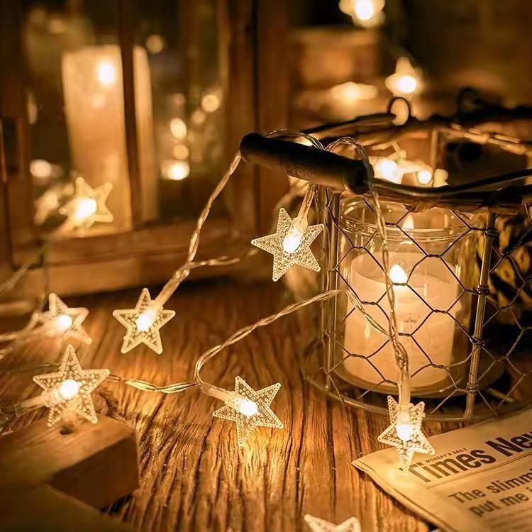 Serial String Star Lights – 16 LED Warm White Fairy Lights for Home & Festival Decoration
