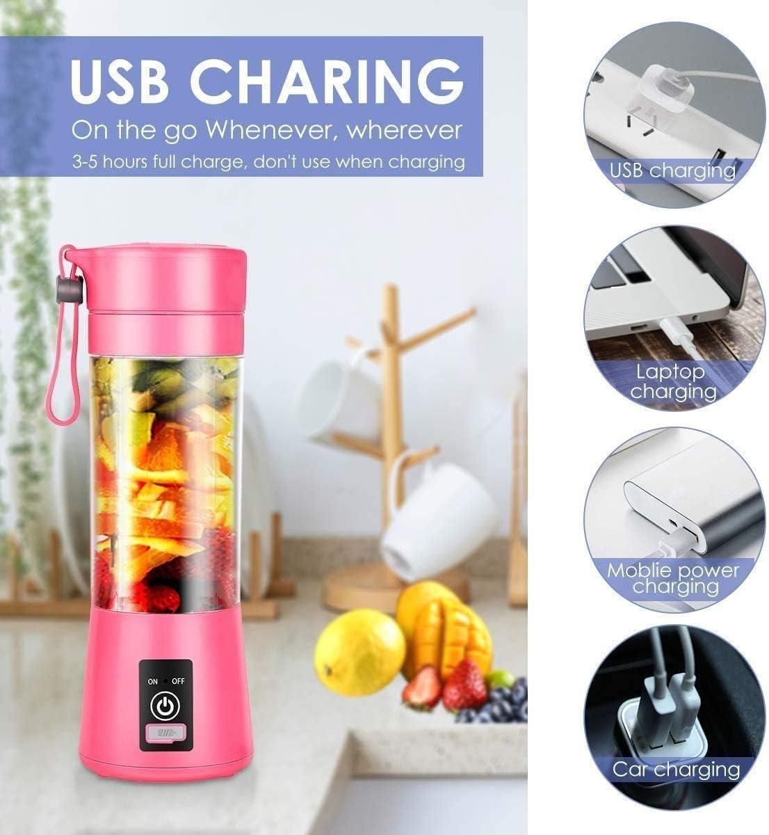 Portable Rechargeable USB Juice Blender – 6 Blade Mini Juicer (380 ml)