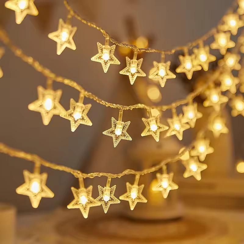 Serial String Star Lights – 16 LED Warm White Fairy Lights for Home & Festival Decoration
