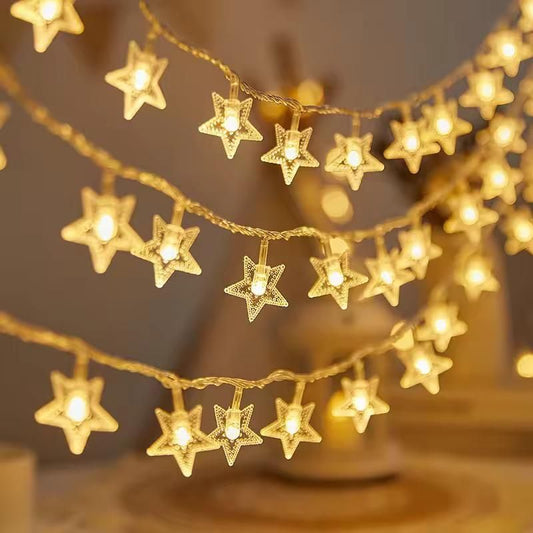 Serial String Star Lights – 16 LED Warm White Fairy Lights for Home & Festival Decoration