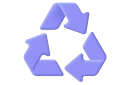 Recycling symbol with three purple arrows forming a circle on a white background